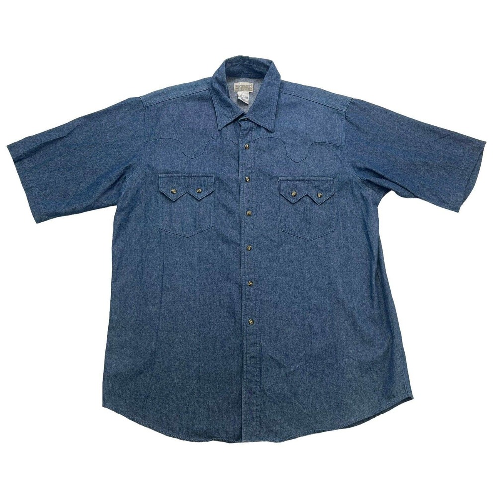 Express Rider Shirt Mens Western Blue Denim Short Sleeve Vintage